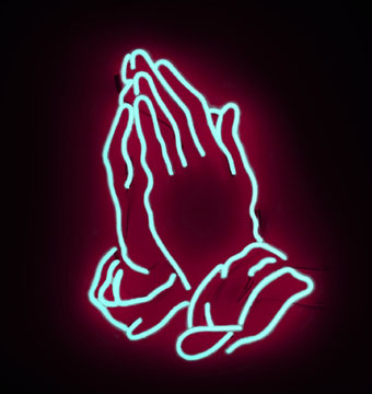 Neon Pink Prayer Hands Symbol